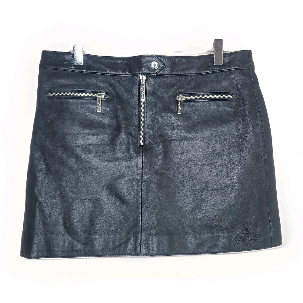 Baby Phat Skirt Black Leather Mini Cat Logo Exposed Zipper Y2K Lβ Moto Chic Rare